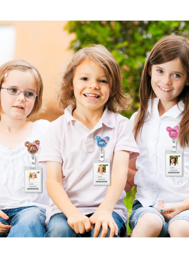 Excefore 3 Pack Bling Glitter Badge Reel Holders Retractable Cute Handmade Cartoon Mouse-Shaped ID Name Card Holder with Alligator Clip for Work Office Nurse Teacher - Image 5