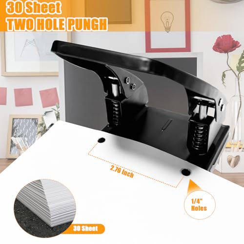 Ysglory 2 Hole Punch with 100 Prong Paper Fastener Heavy Duty Paper Two Hole Punchers for Paper File Folder Binder, Padded Handle, 30 Sheet Capacity, Black - Image 2