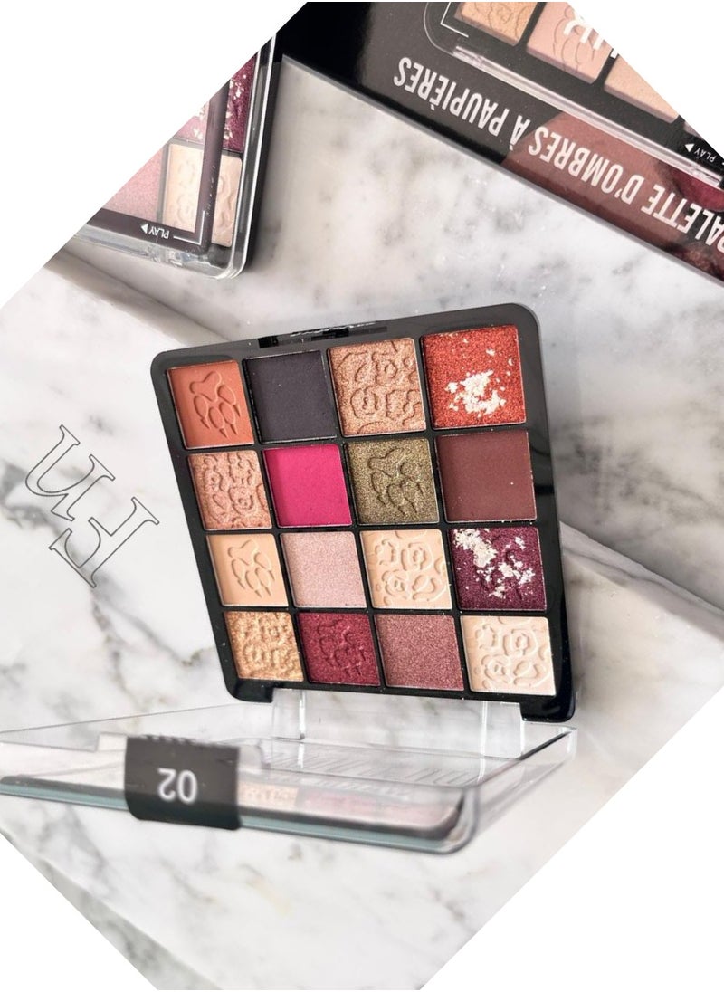 Eyeshadow Palette 16 Colors – Creative Touches for a Stunning Look  Enhance your eyes with irresistible charm using the 16-color eyeshadow palette, which combines soft and bold shades in a rich, blendable formula. This palette features a diverse range of shades, including matte and shimmer finishes, allowing you to create effortlessly elegant daytime looks or captivating evening styles.