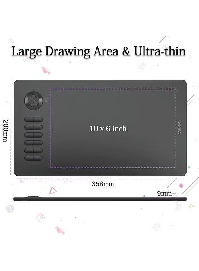 فايك جهاز الرسم الرقمي VEIKK A15 Pro Graphics: جهاز رسم رقمي ذو مساحة عمل كبيرة وقلم بدون بطارية و12 مفتاح اختصار للمصممين والطلاب والمعلمين (رمادي) - Image 2