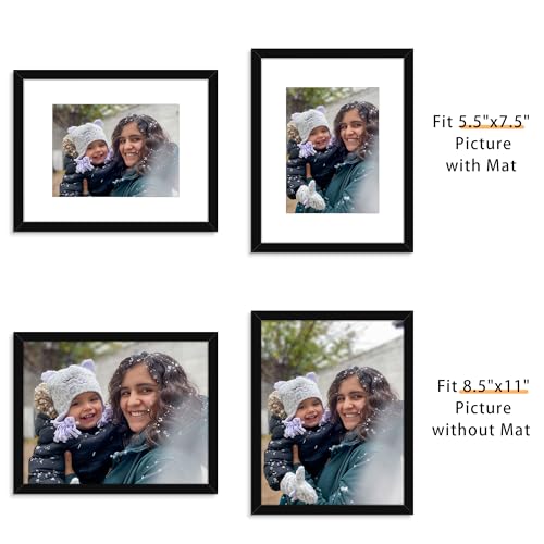 Picrit 8.5x11 Picture Frame Set of 12, Display 6x8 with Mat or 8.5 x 11 without Mat, Photo Frames for Wall Mounting or Table Top Display, Black - Image 2