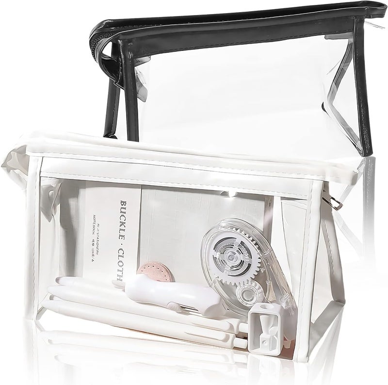 Aputue Zipper Pencil Bag, 2 PCS Clear PVC Waterproof Pouch - Large Capacity Organizer for School and Office Supplies - Image 1