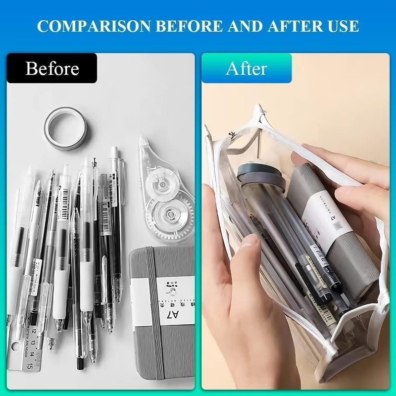 Aputue Zipper Pencil Bag, 2 PCS Clear PVC Waterproof Pouch - Large Capacity Organizer for School and Office Supplies - Image 2