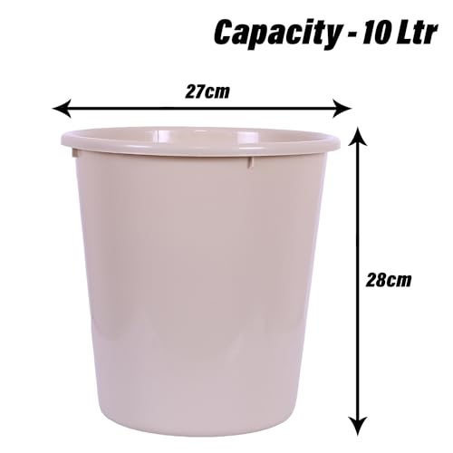 Kuber Industries (Set of 2) Plastic Open Top Dustbin Without Lid - Food Waste Bin for Kitchen | Home | Office | Bathroom | Washroom - Garbage Can for Dry and Wet Waste (10 LTR Capacity) (Brown-Beige) - Image 3
