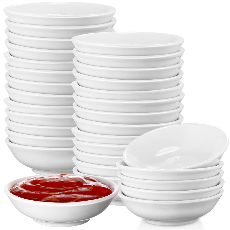 Mimorou Mimorou 50 Pcs Soy Sauce Dish Ceramic White Dipping Bowls Bulk 12 oz Asian Small Porcelain Sauce Bowls for Sushi ketchup Vinegar Olive Oil Soy Spices BBQ Chip and Dip Serving Bowl Set Gift 