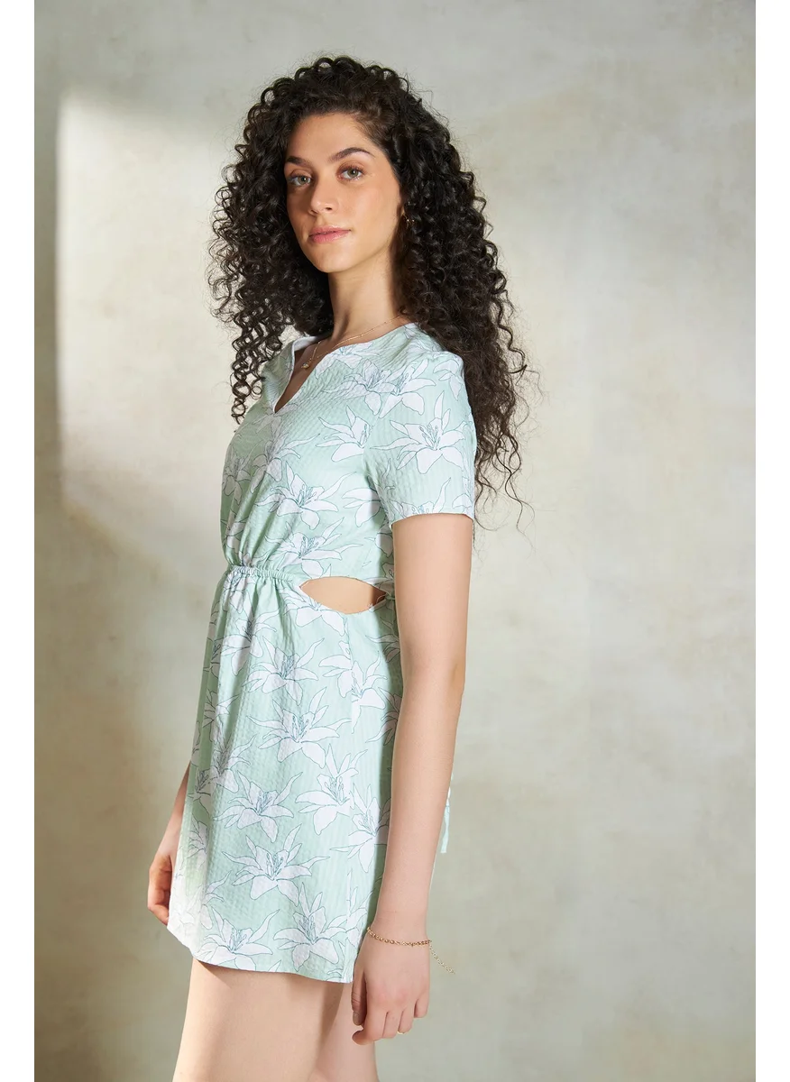 Virgio Virgio Women Floral V-Neck Regular Sleeve Cotton Mini Length Dress