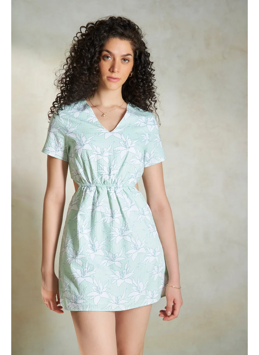 Virgio Virgio Women Floral V-Neck Regular Sleeve Cotton Mini Length Dress