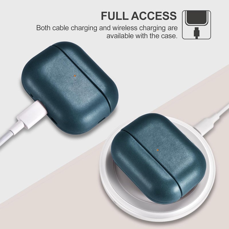 آيكيرير غطاء جلدي لـ AirPods Pro 3 2025، غطاء واقي ضد الصدمات من الجلد الطبيعي الممتاز لعلبة شحن سماعات Apple AirPods Pro 3 (LED مرئي) يدعم الشحن اللاسلكي - أزرق - Image 5