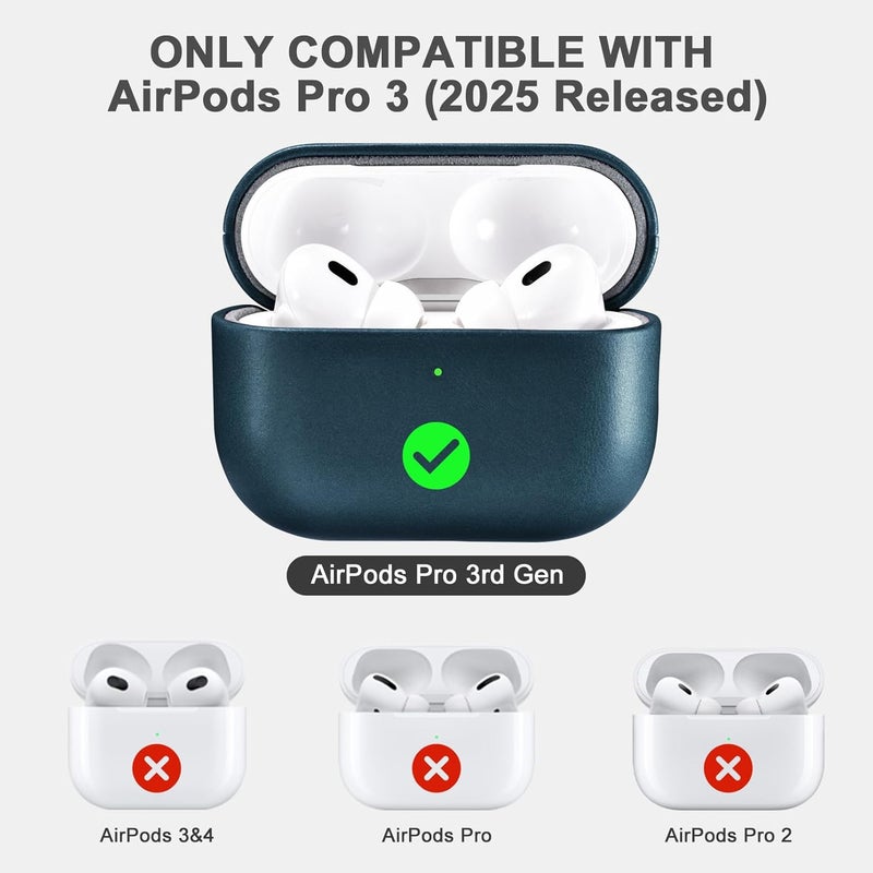 آيكيرير غطاء جلدي لـ AirPods Pro 3 2025، غطاء واقي ضد الصدمات من الجلد الطبيعي الممتاز لعلبة شحن سماعات Apple AirPods Pro 3 (LED مرئي) يدعم الشحن اللاسلكي - أزرق - Image 2