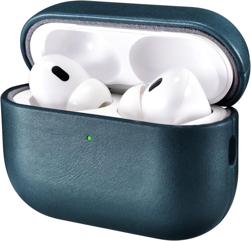 آيكيرير غطاء جلدي لـ AirPods Pro 3 2025، غطاء واقي ضد الصدمات من الجلد الطبيعي الممتاز لعلبة شحن سماعات Apple AirPods Pro 3 (LED مرئي) يدعم الشحن اللاسلكي - أزرق - Image 1