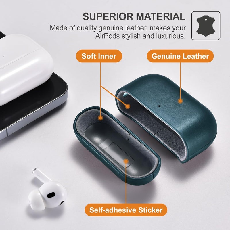 آيكيرير غطاء جلدي لـ AirPods Pro 3 2025، غطاء واقي ضد الصدمات من الجلد الطبيعي الممتاز لعلبة شحن سماعات Apple AirPods Pro 3 (LED مرئي) يدعم الشحن اللاسلكي - أزرق - Image 3