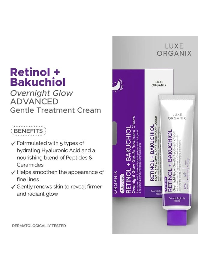 Luxe Organix Overnight Glow Retinol Treatment Cream 30g with Bakuchiol, 0.1% Retinol and Niacinamide for Brighter Skin, Reduced Wrinkles and Improved Skin Texture - Image 4