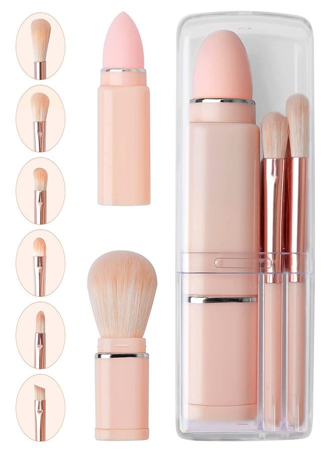 Vtrem Portable Retractable Makeup Brushes Set - 8 in 1 Travel Powder, Angled, Lip, Eyeshadow, Foundation Blending, Beauty Sponge All in One Make Up Brush Set - Image 1