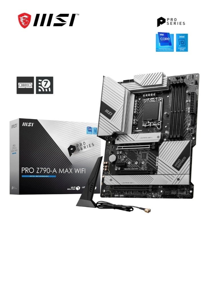 MSI PRO Z790-A MAX WIFI | DDR5 Intel® ATX Mother Board |Digital PWM, PCI-E, 6x SATA 6G, 4x M.2, 1x HDMI™ | DisplayPort, 2.5Gbps LAN, VRM Heatsink | Pre Installed IO Shield | 911-7E07-033 - Image 1
