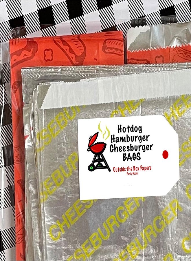 Outside the Box Papers Printed Foil Hamburger, Cheeseburger and Hot Dog Sacks 24 Each of Hamburger and Cheeseburger and 48 Hot Dog Bags Silver, Red, Yellow - Image 2