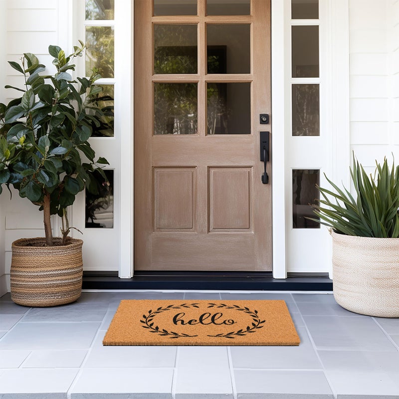 Barnyard Designs Natural Coco Coir Heavy Duty Backing Doormat - Large Cute Non-Slip Front Door Welcome Mat for Outside Entrance or Porch Entry, Brown (17x30, Hello Wreath) - Image 3