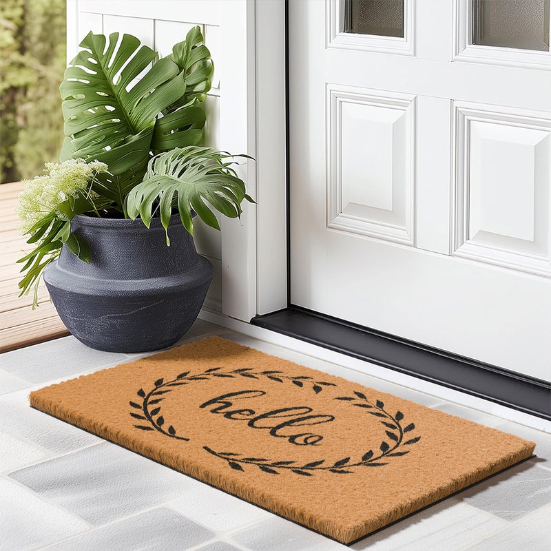 Barnyard Designs Natural Coco Coir Heavy Duty Backing Doormat - Large Cute Non-Slip Front Door Welcome Mat for Outside Entrance or Porch Entry, Brown (17x30, Hello Wreath) - Image 2
