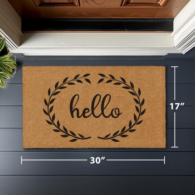 Barnyard Designs Natural Coco Coir Heavy Duty Backing Doormat - Large Cute Non-Slip Front Door Welcome Mat for Outside Entrance or Porch Entry, Brown (17x30, Hello Wreath) - Image 5