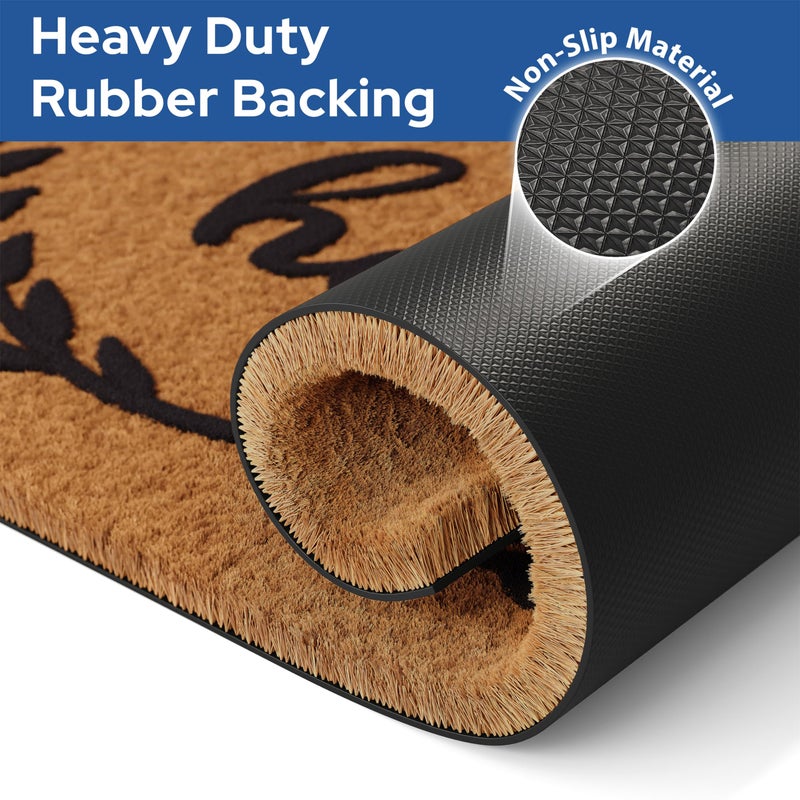 Barnyard Designs Natural Coco Coir Heavy Duty Backing Doormat - Large Cute Non-Slip Front Door Welcome Mat for Outside Entrance or Porch Entry, Brown (17x30, Hello Wreath) - Image 4