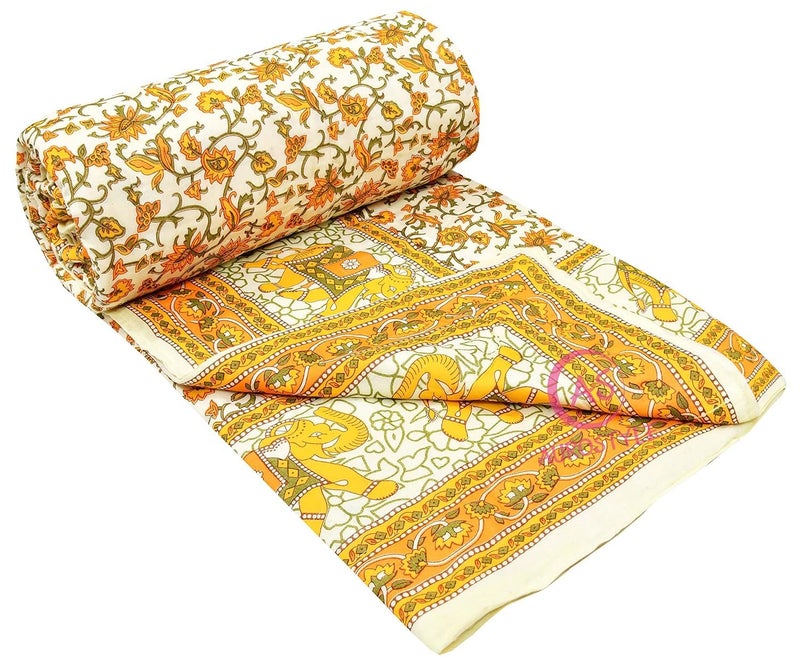 AUROSTYLE 400 TC Pure Cotton Jaipuri Design Printed Quilt Light Weight Single Bed RazaiRajai 85 x 55 Inches AUR_Design114 - Image 3