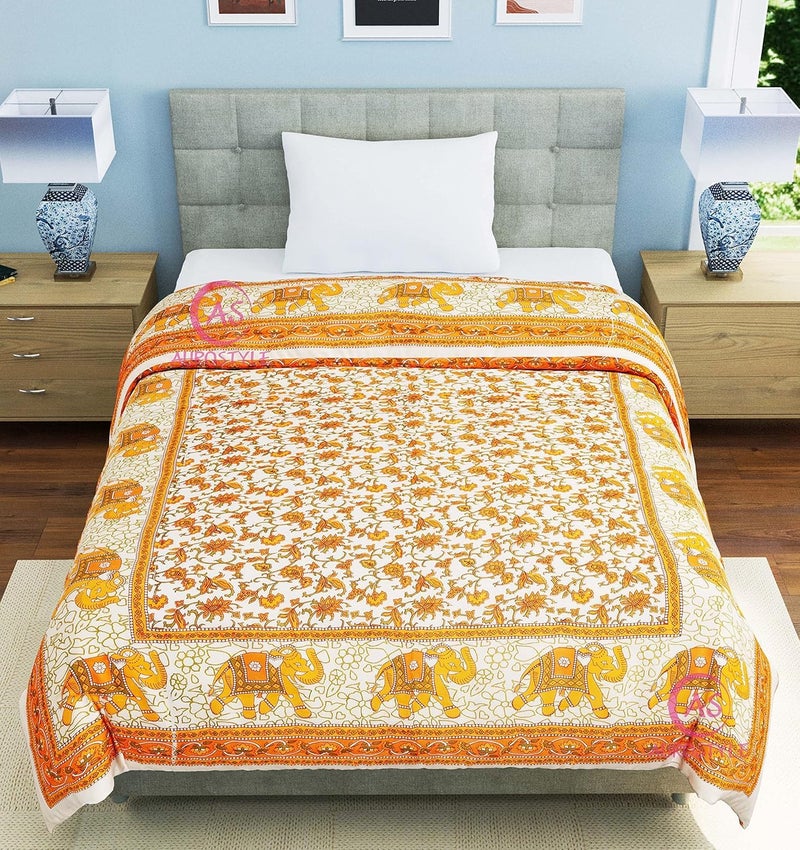 AUROSTYLE 400 TC Pure Cotton Jaipuri Design Printed Quilt Light Weight Single Bed RazaiRajai 85 x 55 Inches AUR_Design114 - Image 5