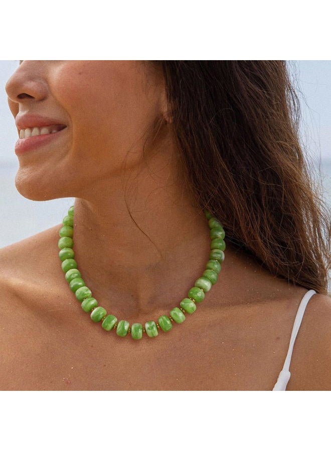 HolidayQbee Beaded Necklace for Women Boho Bead Gemstone Chunky Necklace Big Bead Necklace Fashion Trendy Summer Necklaces Jewelry Gifts, 17.3 inches (adjustable), Resin, No Gemstone - Image 5
