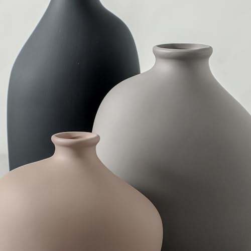 Enra Ceramic Vase Set of 3 Small Modern Rustic Pottery Vases for Home DecorFarmhouse Flower Vase for Pampas Grass Dried or Fresh Flowers Decorative Vases for Living Room Bedroom Bookshelf or Table - Image 3