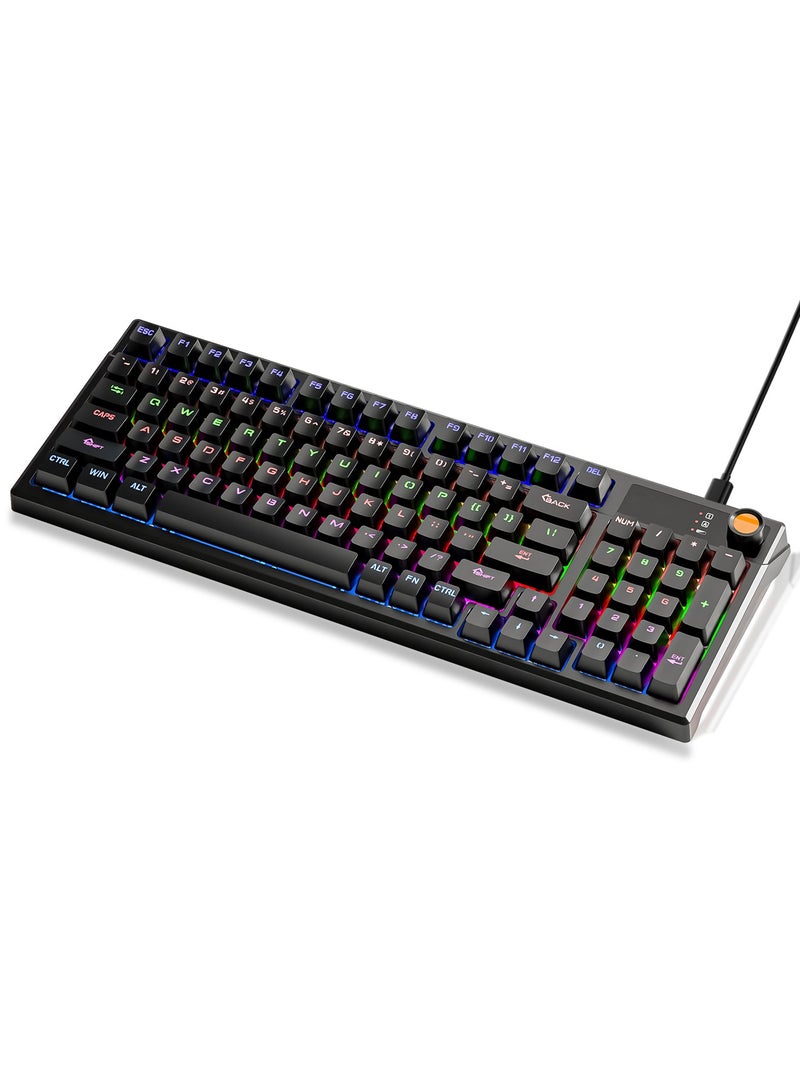 INFOSUN 95-Key Wired Mechanical Keyboard, Mechanical Blue Switch Hybrid Light Compact Mini Wired Keyboard for PC, Mac E-sports Portable Gaming Keyboard - Black  - Image 1