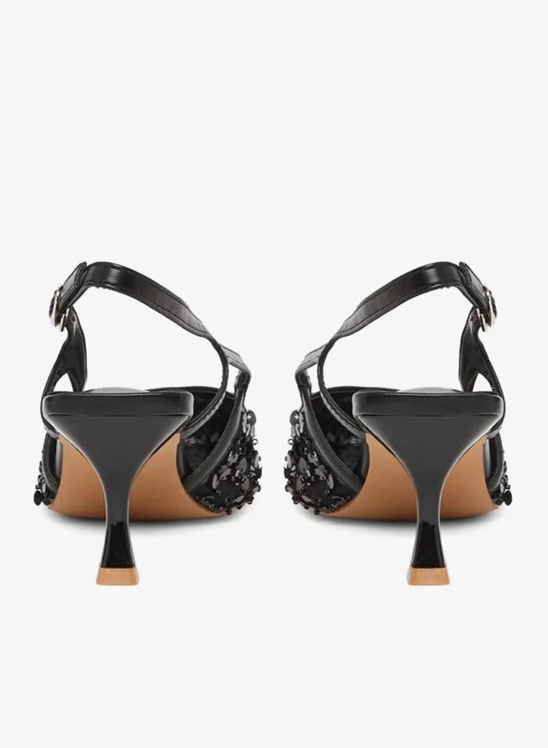 Styli  Women Black Sequin Slingback Kitten Heels Shoes for Women | Best Price UAE