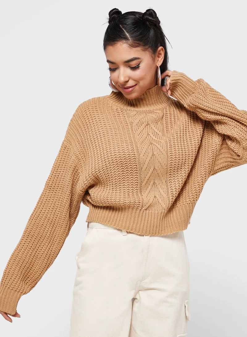 Ginger Cable Knit High Neck Cropped Sweater