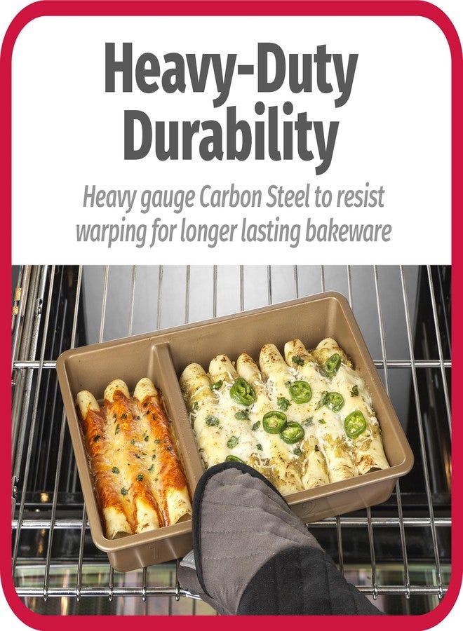 GoodCook Best Bake Nonstick Textured Carbon Steel Divided Oblong Pan, 9" x 13", Bronze - Image 4