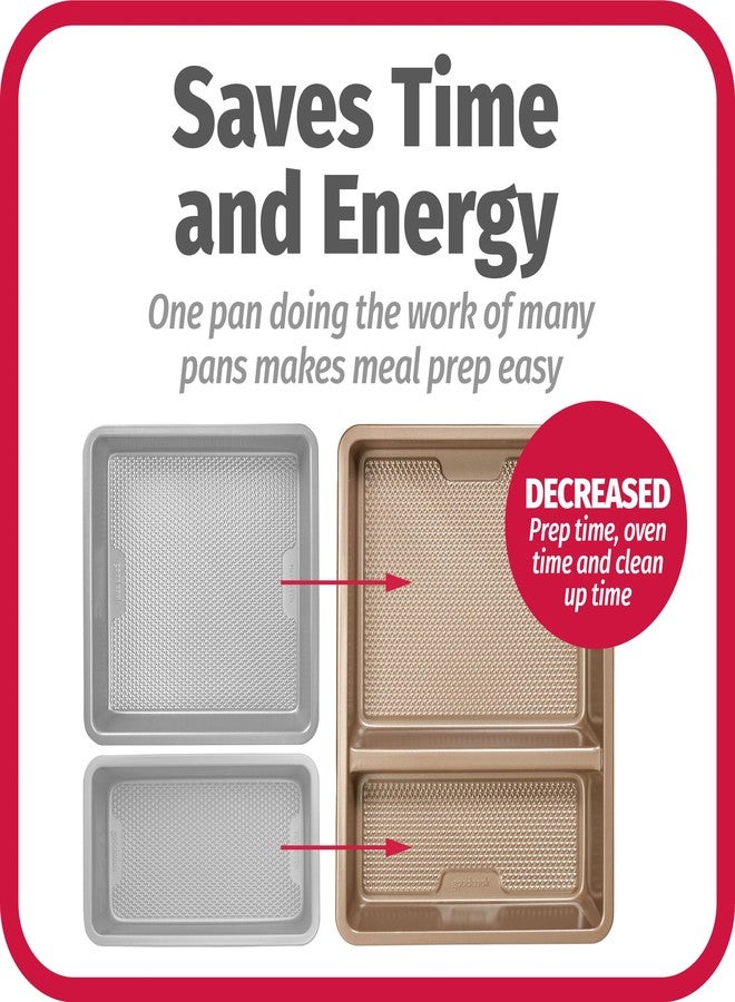 GoodCook Best Bake Nonstick Textured Carbon Steel Divided Oblong Pan, 9" x 13", Bronze - Image 5