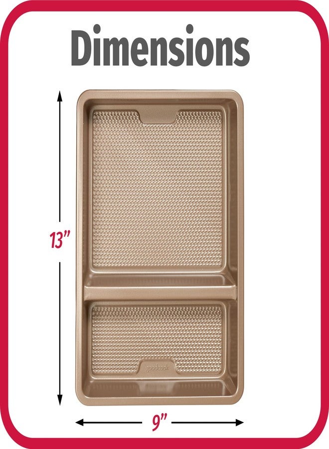 GoodCook Best Bake Nonstick Textured Carbon Steel Divided Oblong Pan, 9" x 13", Bronze - Image 2