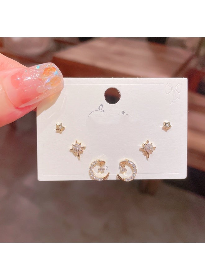 KUYING New Zircon Simple Style Three Pair Set with Small Ears