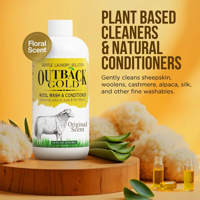 Desert Breeze Distributing Outback Gold Wool Wash, 16 oz, Original Floral Scent, Plant Based, HE Compatible, Liquid Laundry Detergent, Perfect Soap for Wool, Cashmere, Silk, Sheepskin, Baby Items, Mild, Neutral pH, Made in USA - Image 2