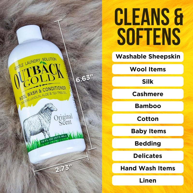 Desert Breeze Distributing Outback Gold Wool Wash, 16 oz, Original Floral Scent, Plant Based, HE Compatible, Liquid Laundry Detergent, Perfect Soap for Wool, Cashmere, Silk, Sheepskin, Baby Items, Mild, Neutral pH, Made in USA - Image 4