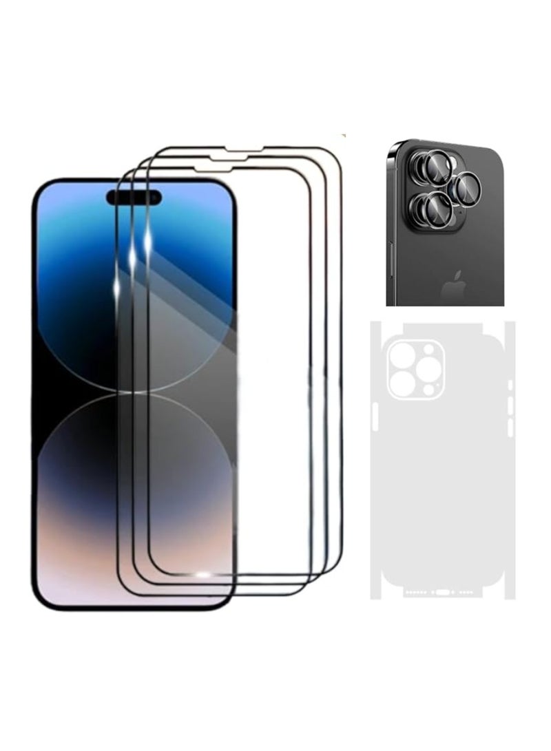 DIGI CORE iPhone Full Coverage Set iPhone 14 Pro Screen Protector 3 Pack 6.1 Inch 2.5D Curved Edges With iPhone 14 Pro Camera Lens And Anti-Scratch iPhone Back PVC Clear Sheet (iPhone 14 Pro,Space Black) - Image 1