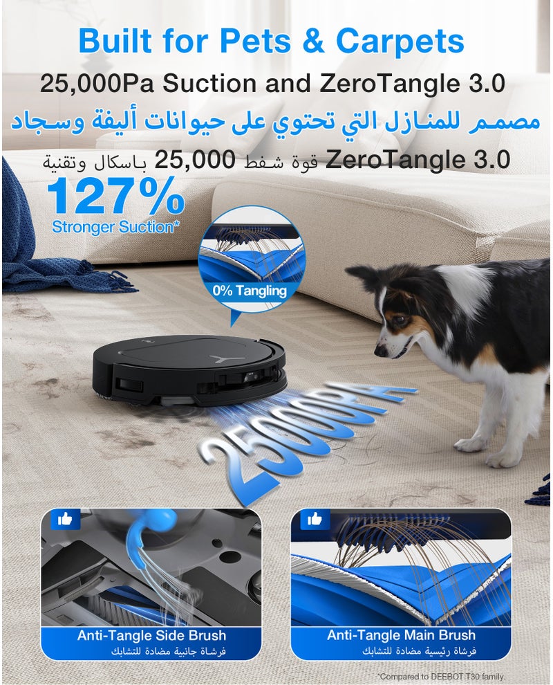 ECOVACS DEEBOT T50S OMNI Robot Vacuum and Mop, 8.1 cm Ultra-Slim Frame, 25,000Pa Suction, ZeroTangle Technology 3.0, Auto Mop Wash & Dry, TrueDetect 3D, Black 4 L 35 W DEEBOT T50S OMNI Black-Gray - Image 2