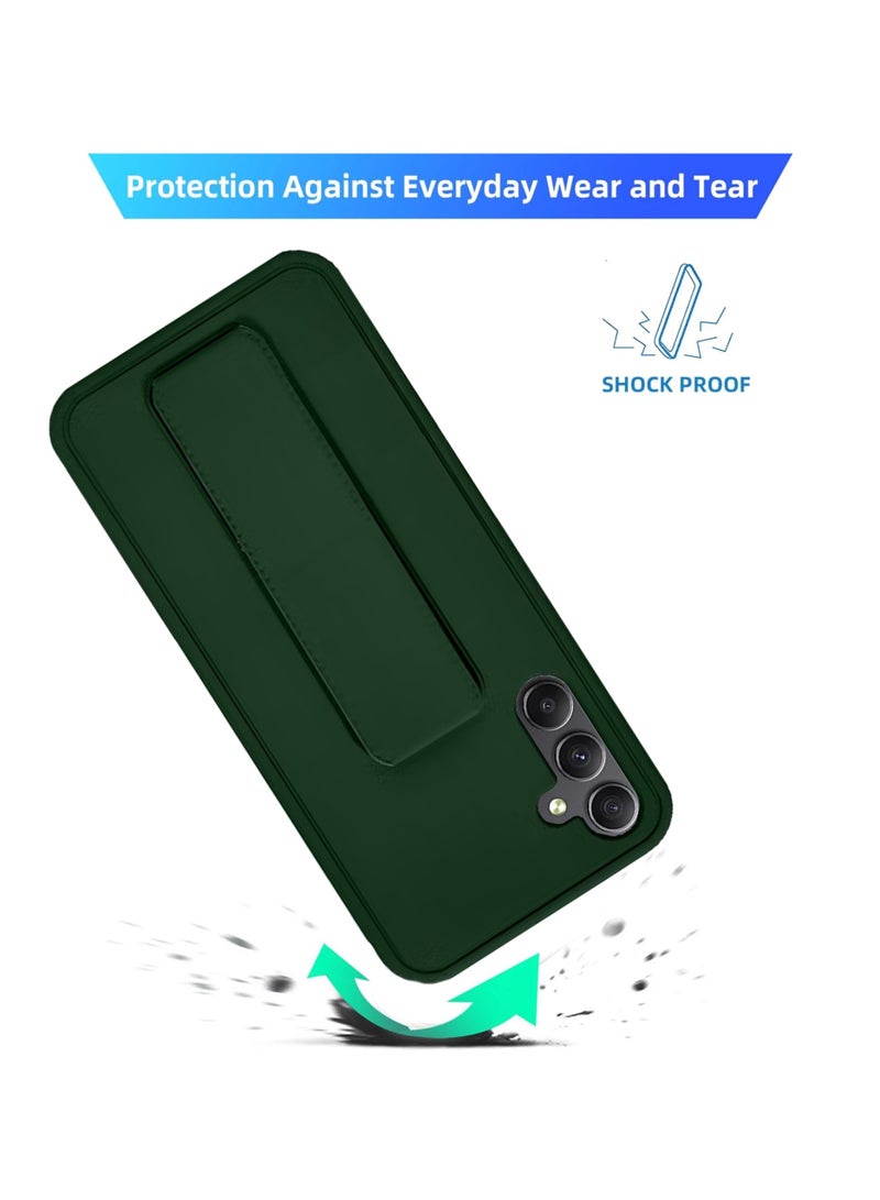 For Samsung Galaxy A15 4G/5G Hard Silicone Protection Case Cover With Magnetic Hand Grip Holder And Kickstand Green  - Image 3