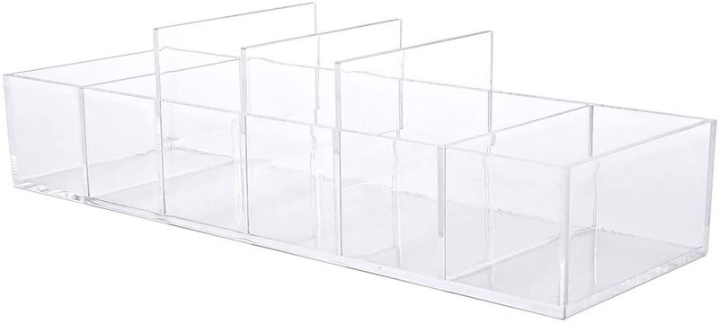 KW Collection KW Collection Acrylic Makeup Organizer Cosmetic Storage Makeup Display Case Lipstick Holder Dispenser Adjustable Canister Bathroom Container (10 x 3.4 x 1.9 inches  6 Partitions  Transparent)  - Image 1