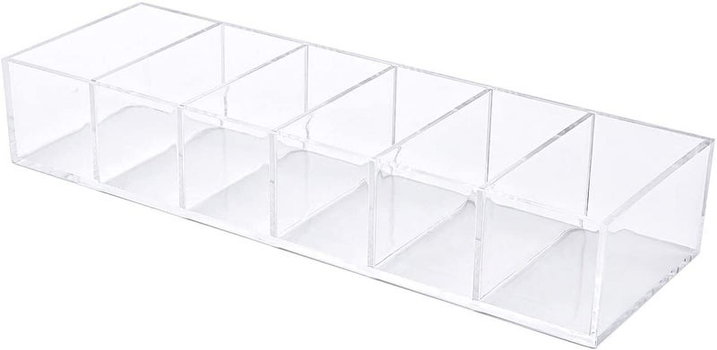 KW Collection KW Collection Acrylic Makeup Organizer Cosmetic Storage Makeup Display Case Lipstick Holder Dispenser Adjustable Canister Bathroom Container (10 x 3.4 x 1.9 inches  6 Partitions  Transparent)  - Image 4