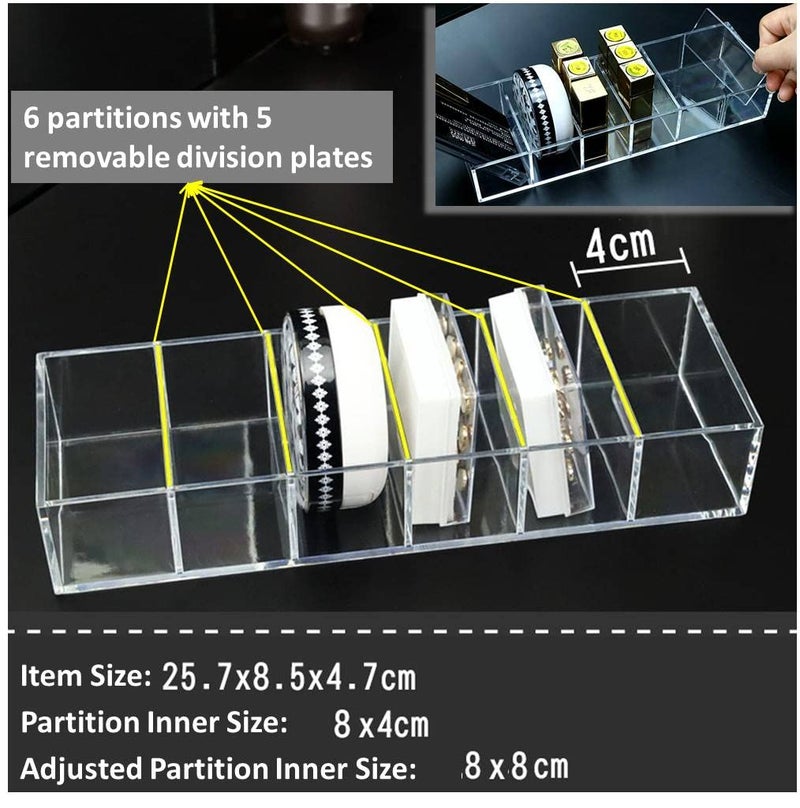 KW Collection KW Collection Acrylic Makeup Organizer Cosmetic Storage Makeup Display Case Lipstick Holder Dispenser Adjustable Canister Bathroom Container (10 x 3.4 x 1.9 inches  6 Partitions  Transparent)  - Image 3