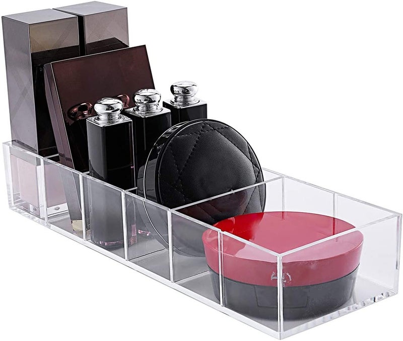 KW Collection KW Collection Acrylic Makeup Organizer Cosmetic Storage Makeup Display Case Lipstick Holder Dispenser Adjustable Canister Bathroom Container (10 x 3.4 x 1.9 inches  6 Partitions  Transparent)  - Image 5