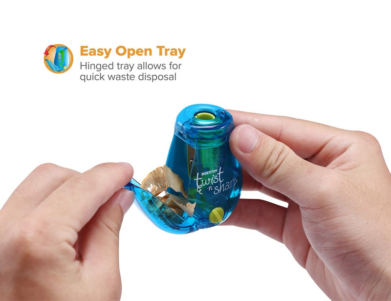 Bostitch Office Twist-n-Sharp Pencil Sharpener, for Kids & Colored Pencils, Assorted Colors (PS1-BLUE-2PK) - Image 3