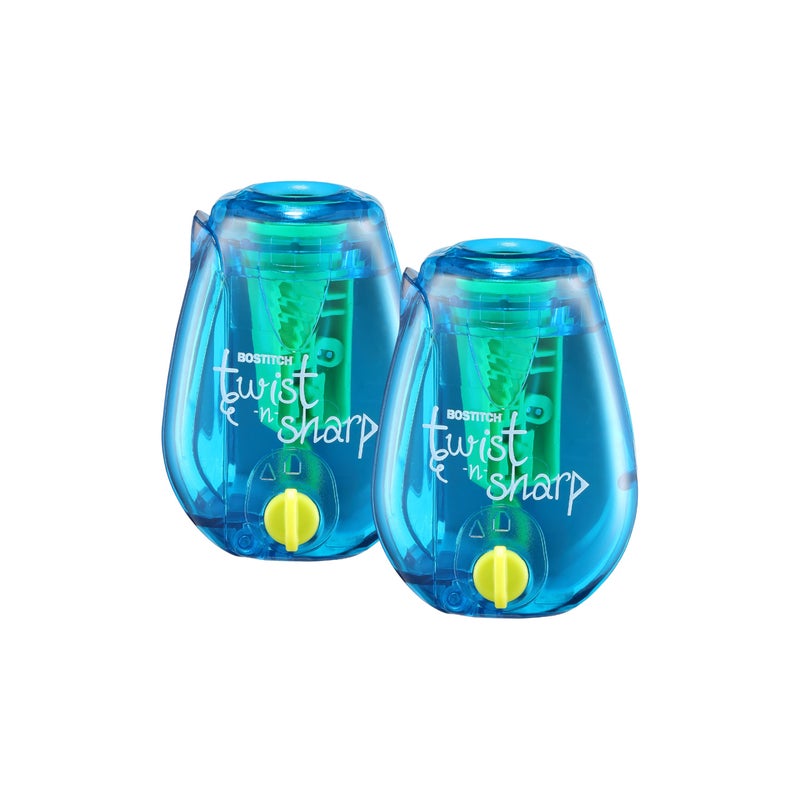Bostitch Office Twist-n-Sharp Pencil Sharpener, for Kids & Colored Pencils, Assorted Colors (PS1-BLUE-2PK) - Image 1