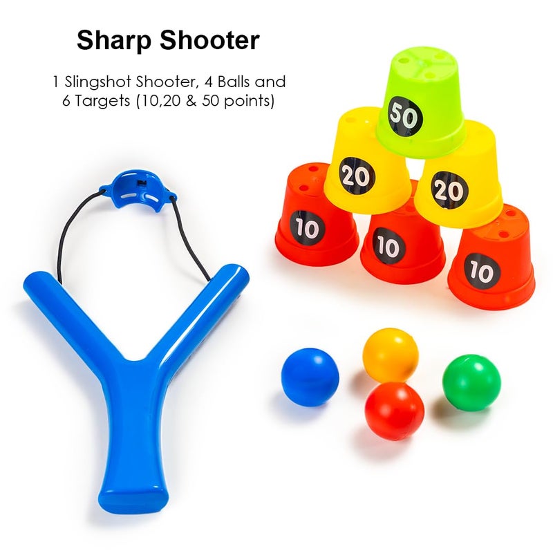 RATNA'S قناص حاد مع 6 أهداف أكواب بلاستيكية و 4 كرات، قاذف مقلاع قنابل الطاقة للرماية للأطفال 5+ سنوات (متعدد الألوان) - Image 2