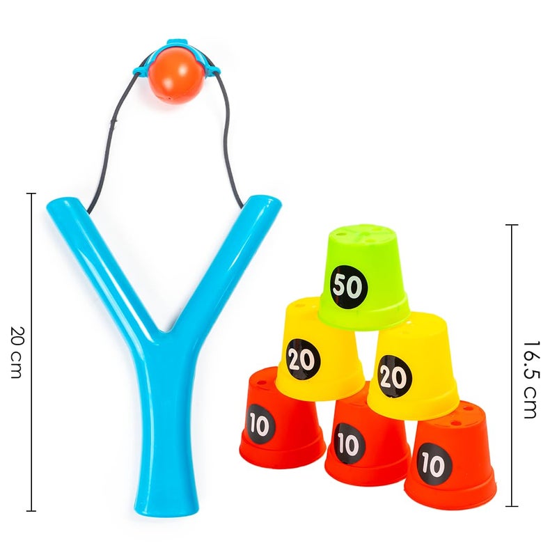 RATNA'S قناص حاد مع 6 أهداف أكواب بلاستيكية و 4 كرات، قاذف مقلاع قنابل الطاقة للرماية للأطفال 5+ سنوات (متعدد الألوان) - Image 4
