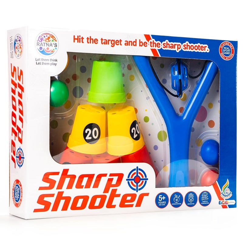 RATNA'S قناص حاد مع 6 أهداف أكواب بلاستيكية و 4 كرات، قاذف مقلاع قنابل الطاقة للرماية للأطفال 5+ سنوات (متعدد الألوان) - Image 5
