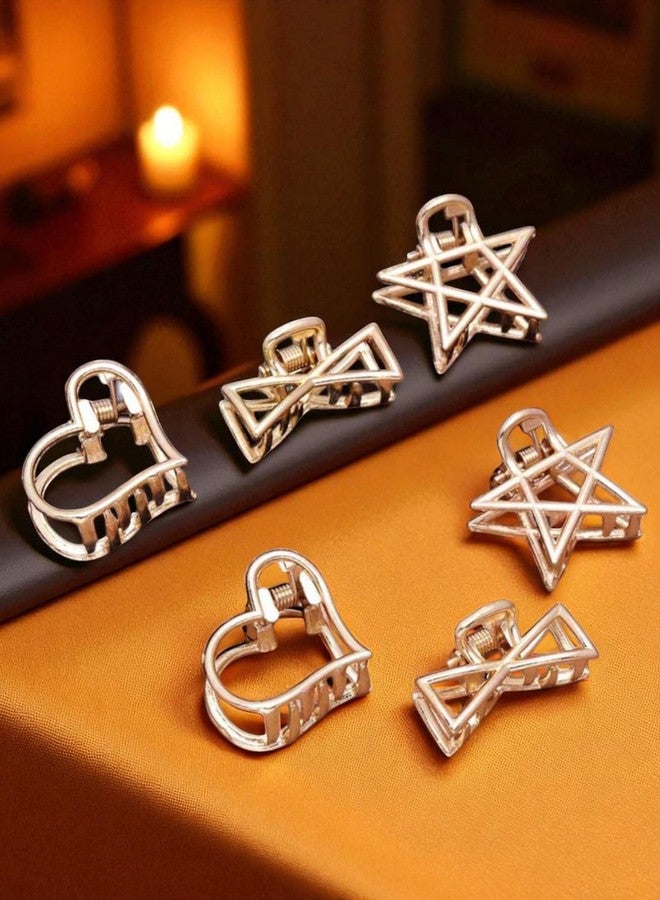fabula Jewellery Combo of 6 Mini Hair Claw - Gold Tone - Star, Heart Shape - For Women & Girls Stylish Latest (MUH191_Z2)- For Women & Girls Stylish Latest - Image 2