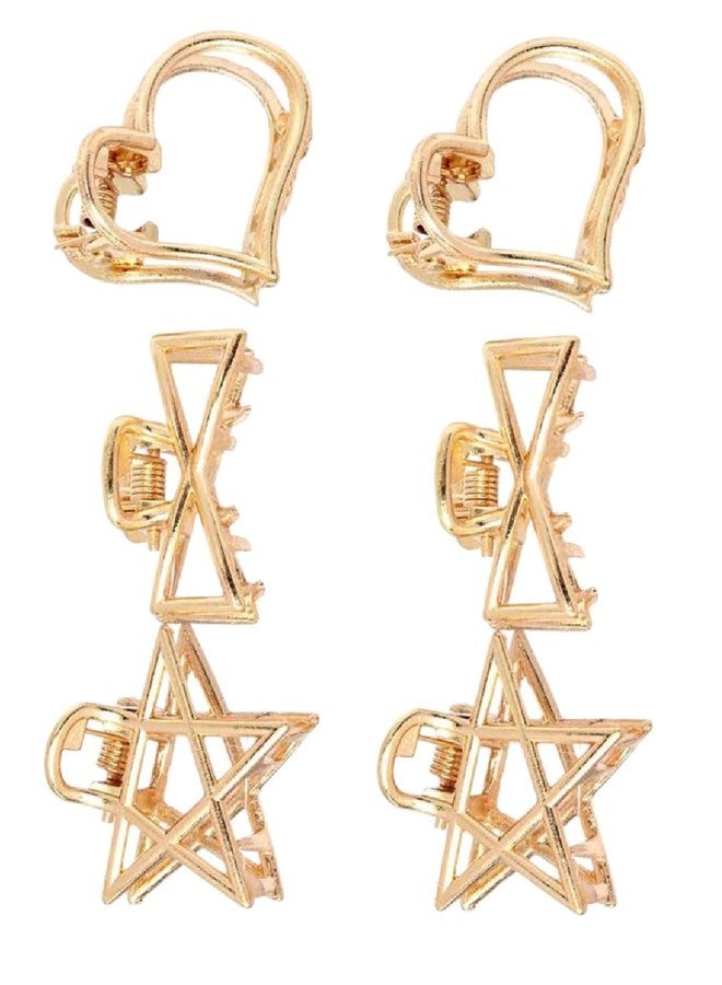 fabula Jewellery Combo of 6 Mini Hair Claw - Gold Tone - Star, Heart Shape - For Women & Girls Stylish Latest (MUH191_Z2)- For Women & Girls Stylish Latest - Image 1
